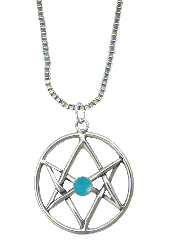 Sterling Silver Unicursal Hexagram Pendant With Turquoise